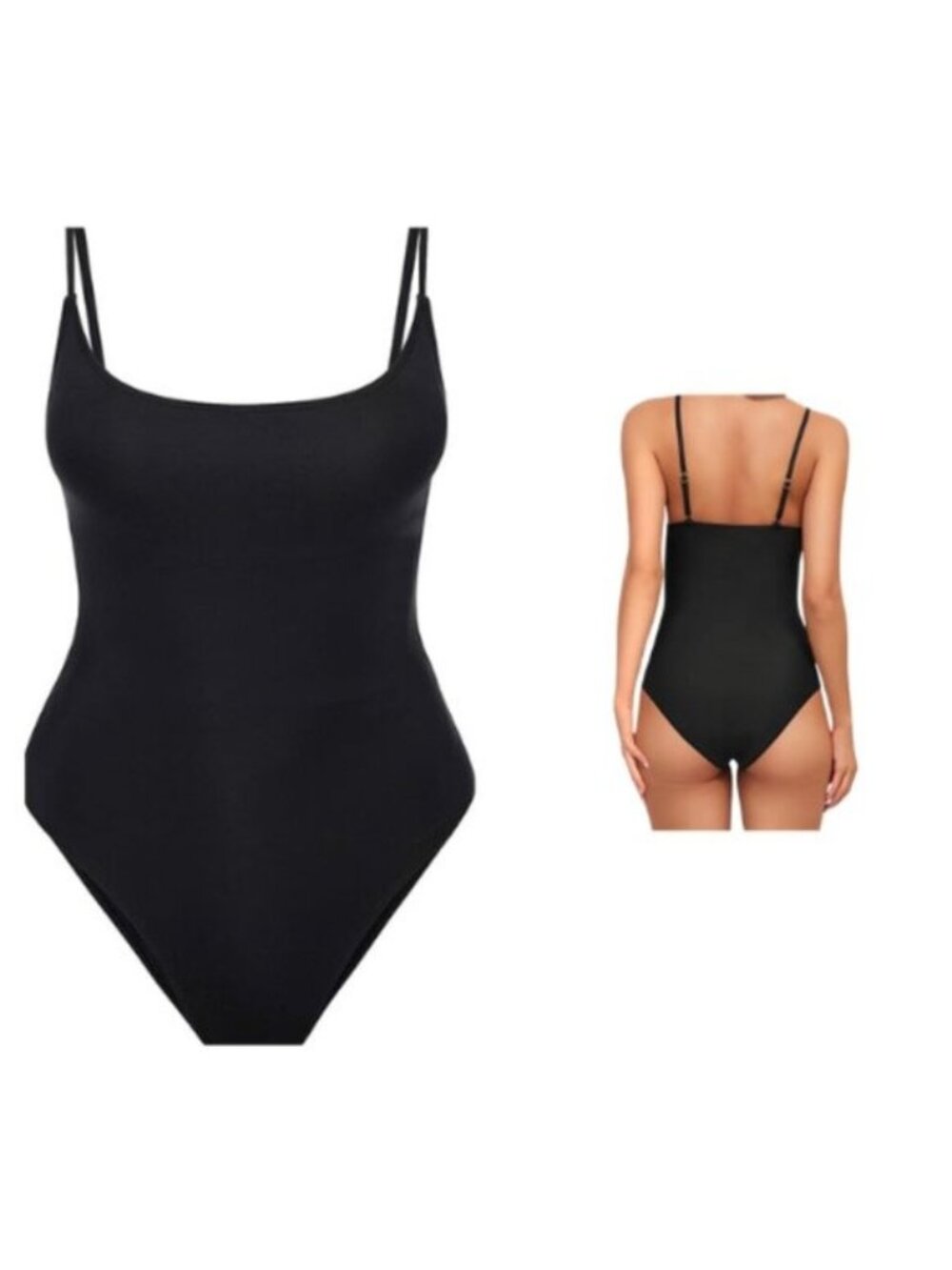 25.🆕️ Large Basic Black One-Piece Swimsuit – High Leg Cut – NWOT